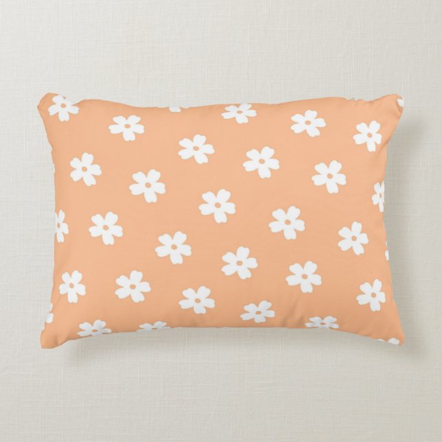 Whimsical Peach & White Floral Retro, vrolijk Accent Kussen (Voorkant)