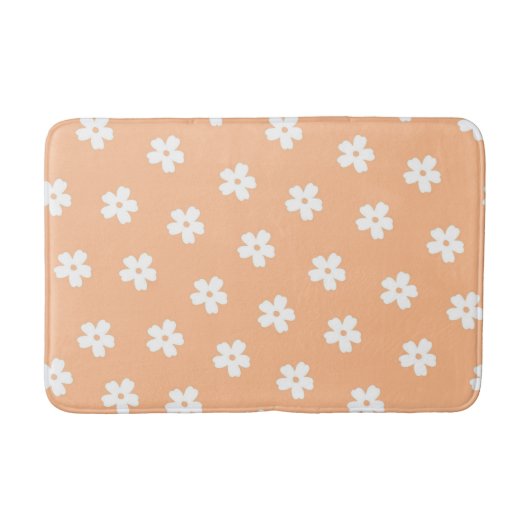 Whimsical Peach & White Floral Retro, vrolijk Badmat (Voorkant)