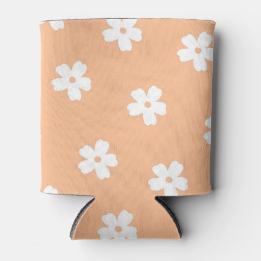 Whimsical Peach & White Floral Retro, vrolijk Blikjeskoeler (Voorkant)