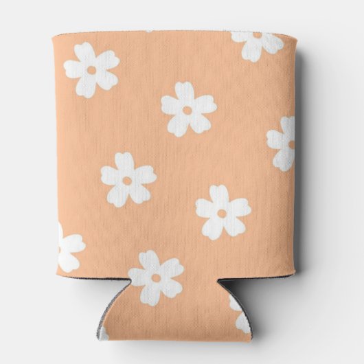 Whimsical Peach & White Floral Retro, vrolijk Blikjeskoeler (Achterkant)