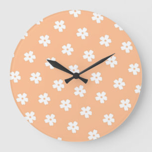 Whimsical Peach & White Floral Retro, vrolijk Grote Klok
