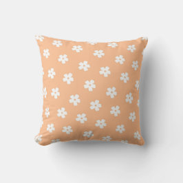 Whimsical Peach & White Floral Retro, vrolijk Kussen