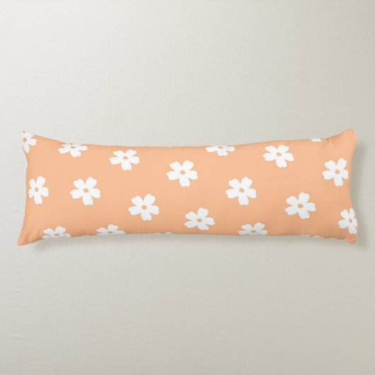Whimsical Peach & White Floral Retro, vrolijk Lichaamskussen (Voorkant)