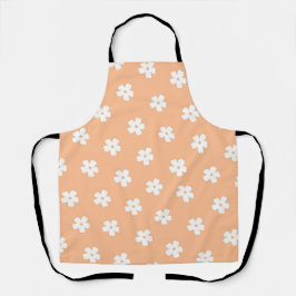 Whimsical Peach & White Floral Retro, vrolijk Schort