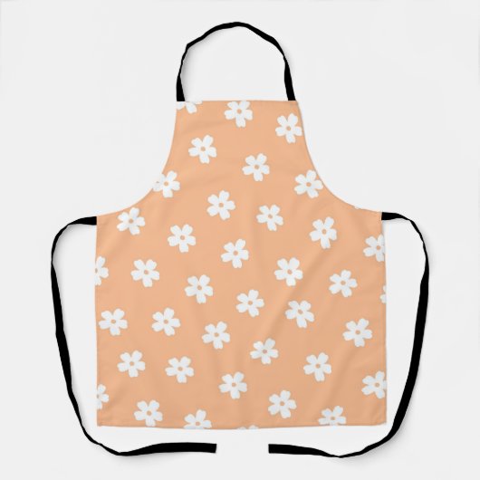 Whimsical Peach & White Floral Retro, vrolijk Schort (Voorkant)