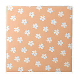 Whimsical Peach & White Floral Retro, vrolijk Tegeltje