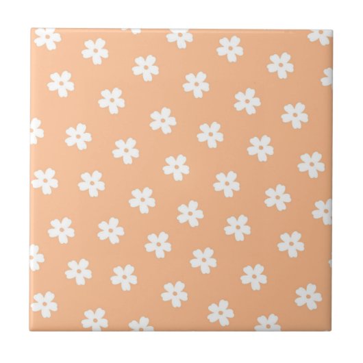 Whimsical Peach & White Floral Retro, vrolijk Tegeltje (Voorkant)