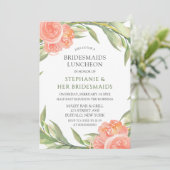 Whimsical Peachy Peonies Bridesmaids Luncheon Kaart (Staand voorkant)