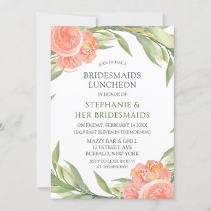 Whimsical Peachy Peonies Bridesmaids Luncheon Kaart