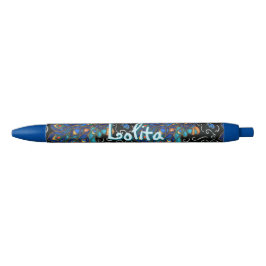 Whimsical Peacock Chalk Pastel Bird gepersonalisee Blauwe Inkt Pen