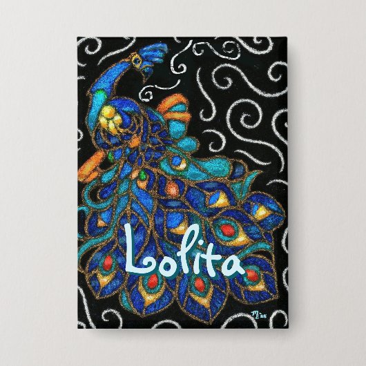 Whimsical Peacock Chalk Pastel Bird gepersonalisee Button (Voorkant)