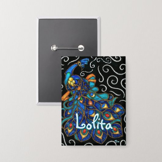 Whimsical Peacock Chalk Pastel Bird gepersonalisee Button (Voorkant / Achterkant)