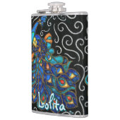 Whimsical Peacock Chalk Pastel Bird gepersonalisee Heupfles (Links)