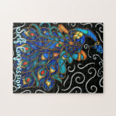Whimsical Peacock Chalk Pastel Bird gepersonalisee Legpuzzel (Horizontaal)