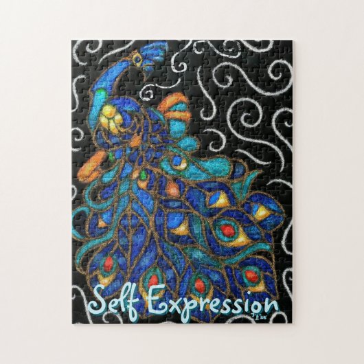 Whimsical Peacock Chalk Pastel Bird gepersonalisee Legpuzzel (Verticaal)