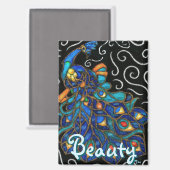 Whimsical Peacock Chalk Pastel Bird gepersonalisee Magneet (Voorkant / Achterkant)