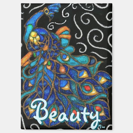 Whimsical Peacock Chalk Pastel Bird gepersonalisee Magneet (Voorkant)