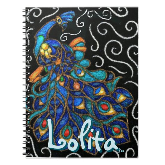 Whimsical Peacock Chalk Pastel Bird gepersonalisee Notitieboek (Voorkant)