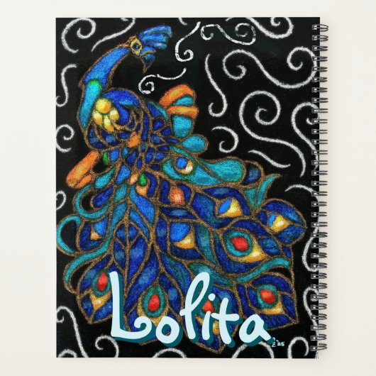 Whimsical Peacock Chalk Pastel Bird gepersonalisee Planner (Achterkant)