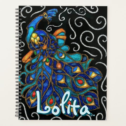 Whimsical Peacock Chalk Pastel Bird gepersonalisee Planner (Voorkant)