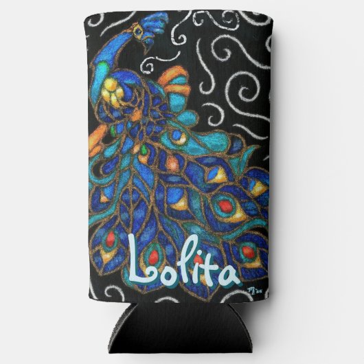 Whimsical Peacock Chalk Pastel Bird gepersonalisee Seltzer Blikjeskoeler (Voorkant)