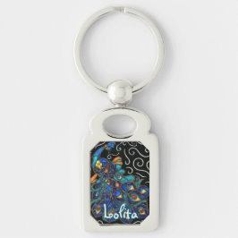 Whimsical Peacock Chalk Pastel Bird gepersonalisee Sleutelhanger