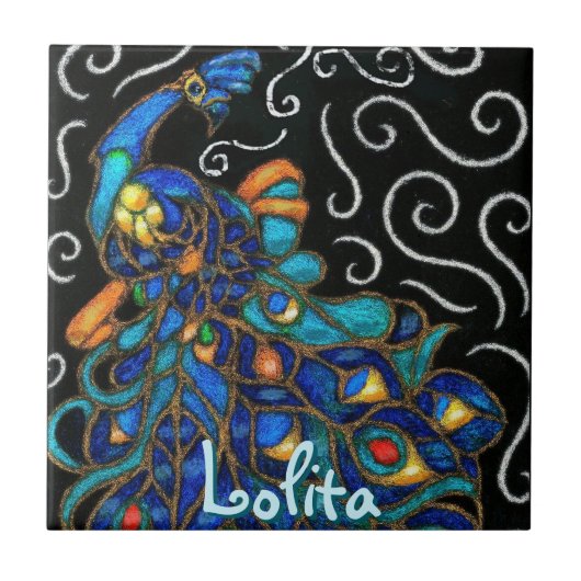 Whimsical Peacock Chalk Pastel Bird gepersonalisee Tegeltje (Voorkant)