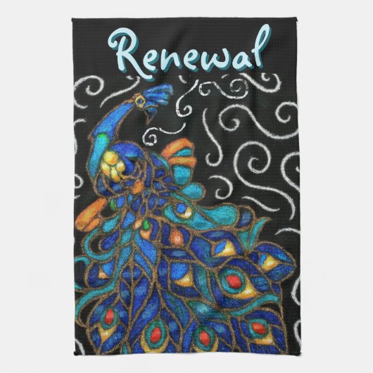 Whimsical Peacock Chalk Pastel Bird gepersonalisee Theedoek (Verticaal)