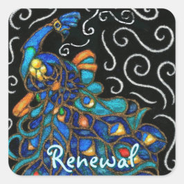 Whimsical Peacock Chalk Pastel Bird gepersonalisee Vierkante Sticker