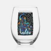 Whimsical Peacock Chalk Pastel Bird gepersonalisee Wijnglas Zonder Voet (Achterkant)