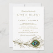 Whimsical Peacock Feather Art Deco Wedding Kaart (Voorkant)
