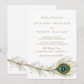 Whimsical Peacock Feather Art Deco Wedding Kaart (Voorkant / Achterkant)