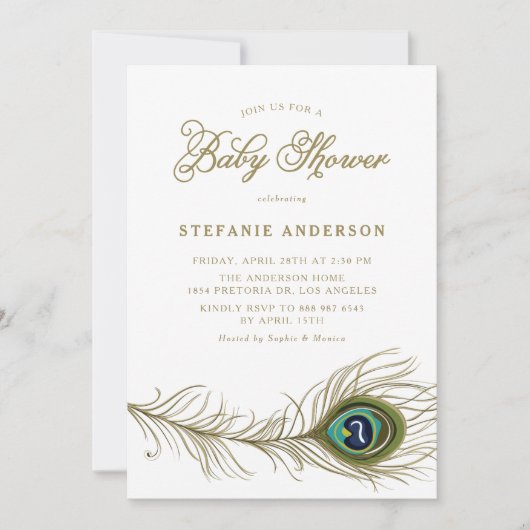 Whimsical Peacock Feather Baby shower Kaart (Voorkant)