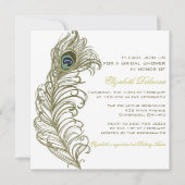 Whimsical Peacock Feather Bridal Shower Invitation Kaart (Voorkant)