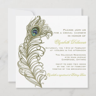 Whimsical Peacock Feather Bridal Shower Invitation Kaart