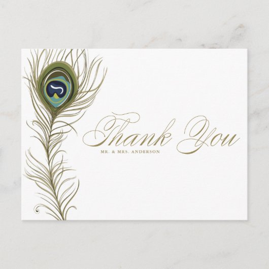 Whimsical Peacock Feather Dank u Briefkaart (Voorkant)