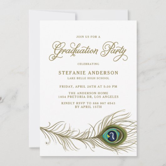 Whimsical Peacock Feather Graduation Party Kaart (Voorkant)