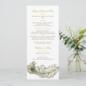 Whimsical Peacock Feather Menu Kaart (Staand voorkant)