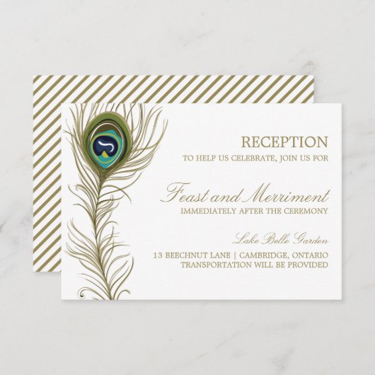 Whimsical Peacock Feather Reception Kaart (Voorkant / Achterkant)