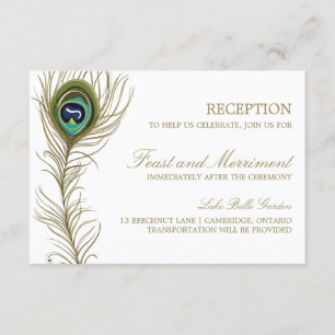 Whimsical Peacock Feather Reception Kaart