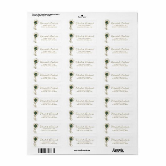Whimsical Peacock Feather Return Address Label (Full Sheet)
