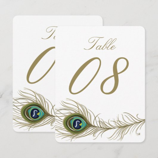Whimsical Peacock Feather Table Number Card Kaart (Voorkant / Achterkant)