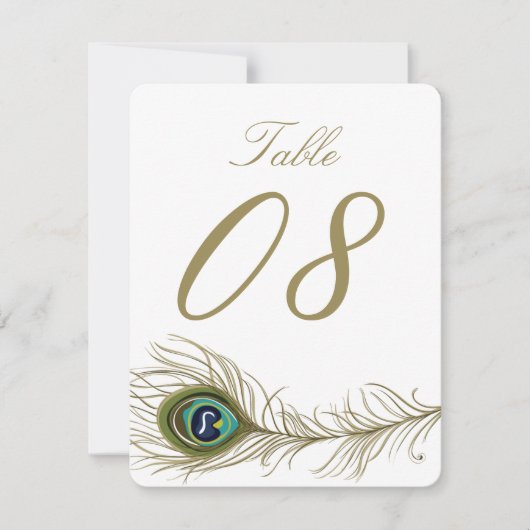 Whimsical Peacock Feather Table Number Card Kaart (Voorkant)