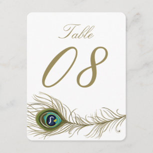 Whimsical Peacock Feather Table Number Card Kaart