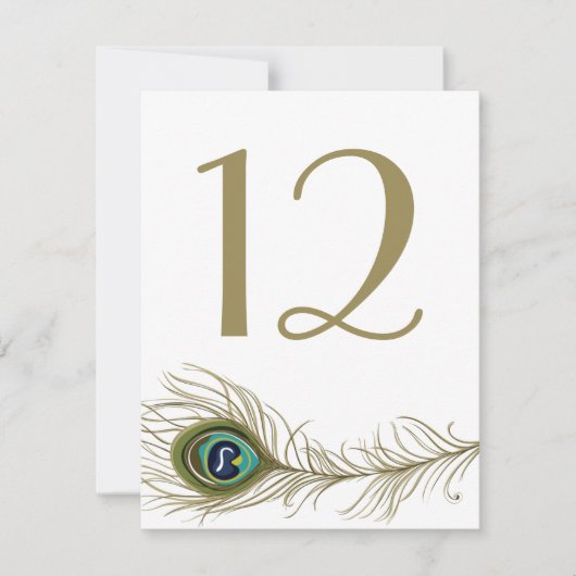 Whimsical Peacock Feather Table Number Card Kaart (Voorkant)