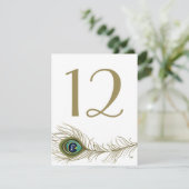 Whimsical Peacock Feather Table Number Card Kaart (Staand voorkant)