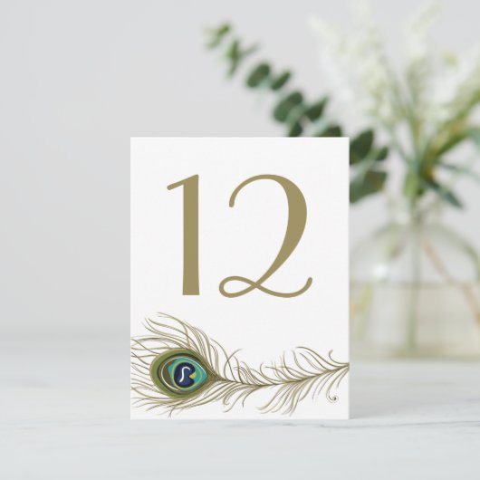 Whimsical Peacock Feather Table Number Card Kaart (Staand voorkant)