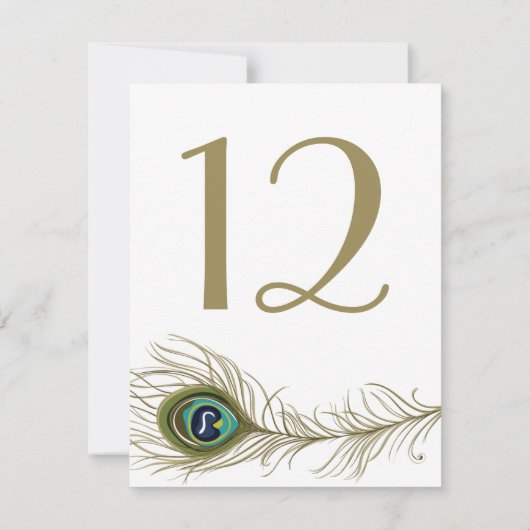 Whimsical Peacock Feather Table Number Card Kaart (Achterkant)