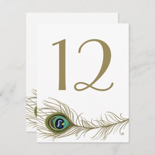 Whimsical Peacock Feather Table Number Card Kaart (Voorkant / Achterkant)