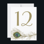 Whimsical Peacock Feather Table Number Card Kaart<br><div class="desc">kaart met whimsical peace-ock vether illustratie. Overeenkomende objecten gebied beschikbaar.</div>